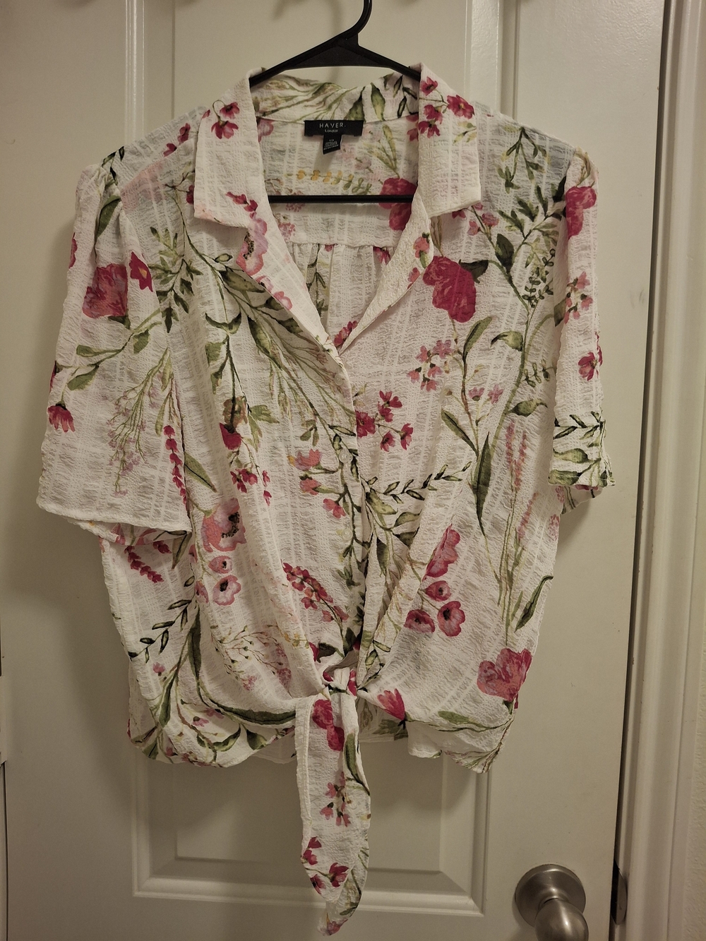 Haver London White Floral Button-Down Tie-Front Shirt